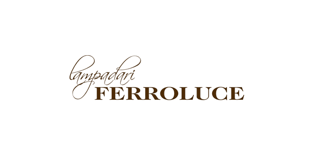Logo per Lampadari Ferroluce in font script e font serif.