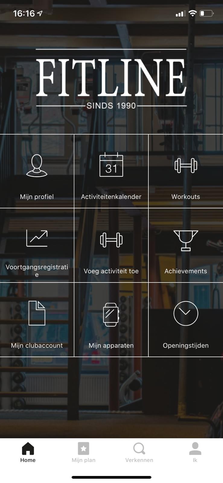 een screenshot van de fitline app op een mobiele telefoon.
