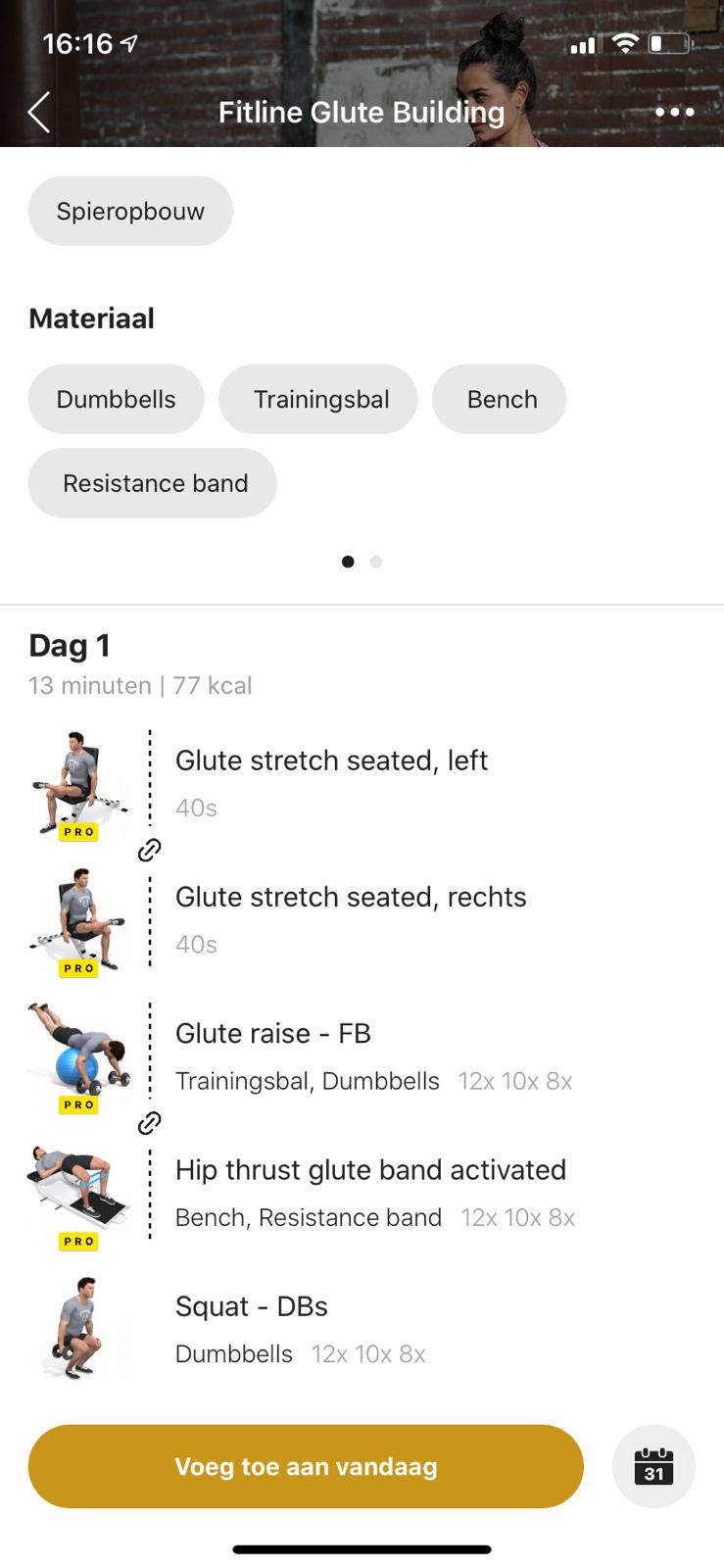 een screenshot van een workout-app op een mobiele telefoon.