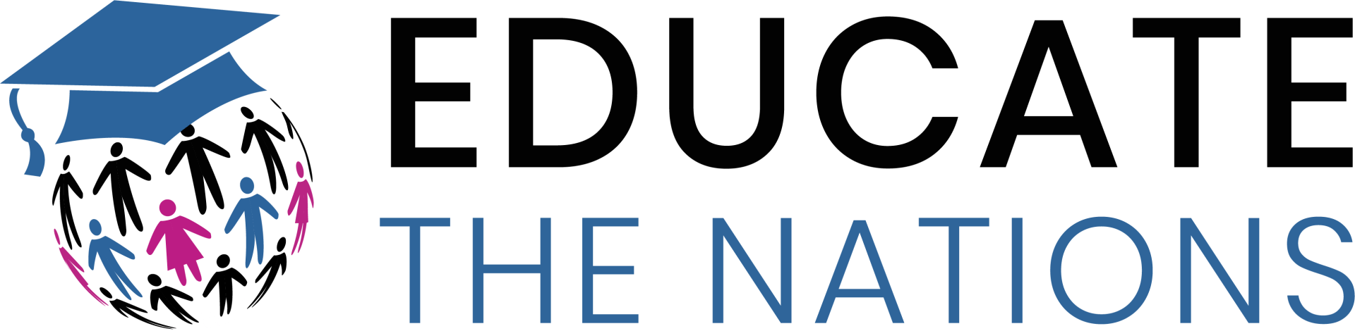 a logo for educate the nations with a graduation cap and people .