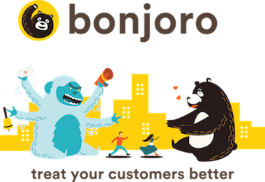 A logo for bonjoro that says treat your customers better