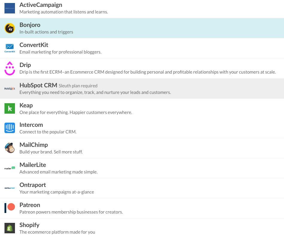 available workflows for bonjoro out of the box