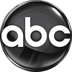 ABC logo, white letters on black, glossy circle.