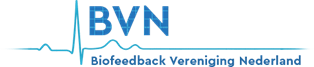 Logo van de Biofeedback Vereniging Nederland (BVN) met blauwe tekst en een gestileerde afbeelding van een hartslagmeter.