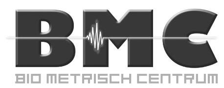 Logo voor Bio Metrisch Centrum: grote zwarte letters 