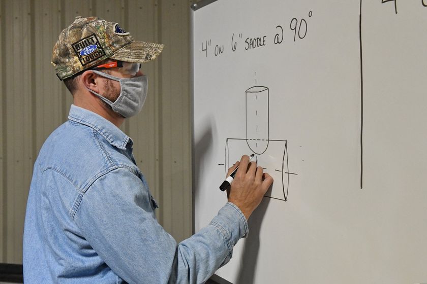 Local 5238 Mentor writing on a dry erase board in a class room