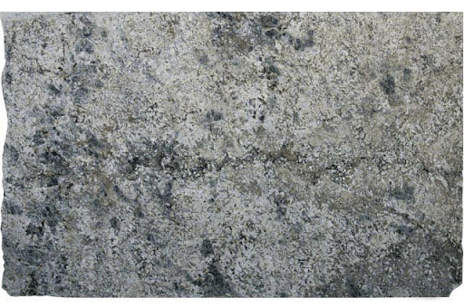 A granite slab with a variegated texture of light gray, charcoal, and beige mineral patterns throughout.