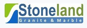 Logo for Stoneland Granite & Marble, featuring a green and blue abstract wave icon next to the company name.