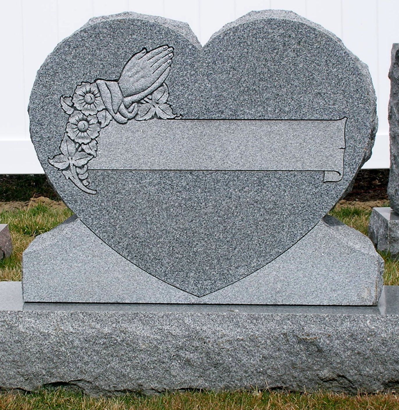 monument - Barre grey granite heart with praying hands