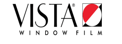 Vista Window Film logo: black text, a red/white circle within a black square.