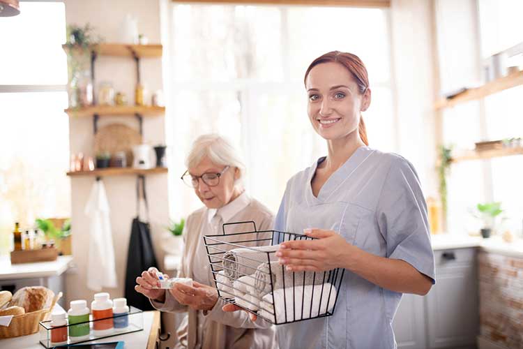 Caregiver Standing Near Senior Woman — Uniontown, PA — Pento Homecare Agency