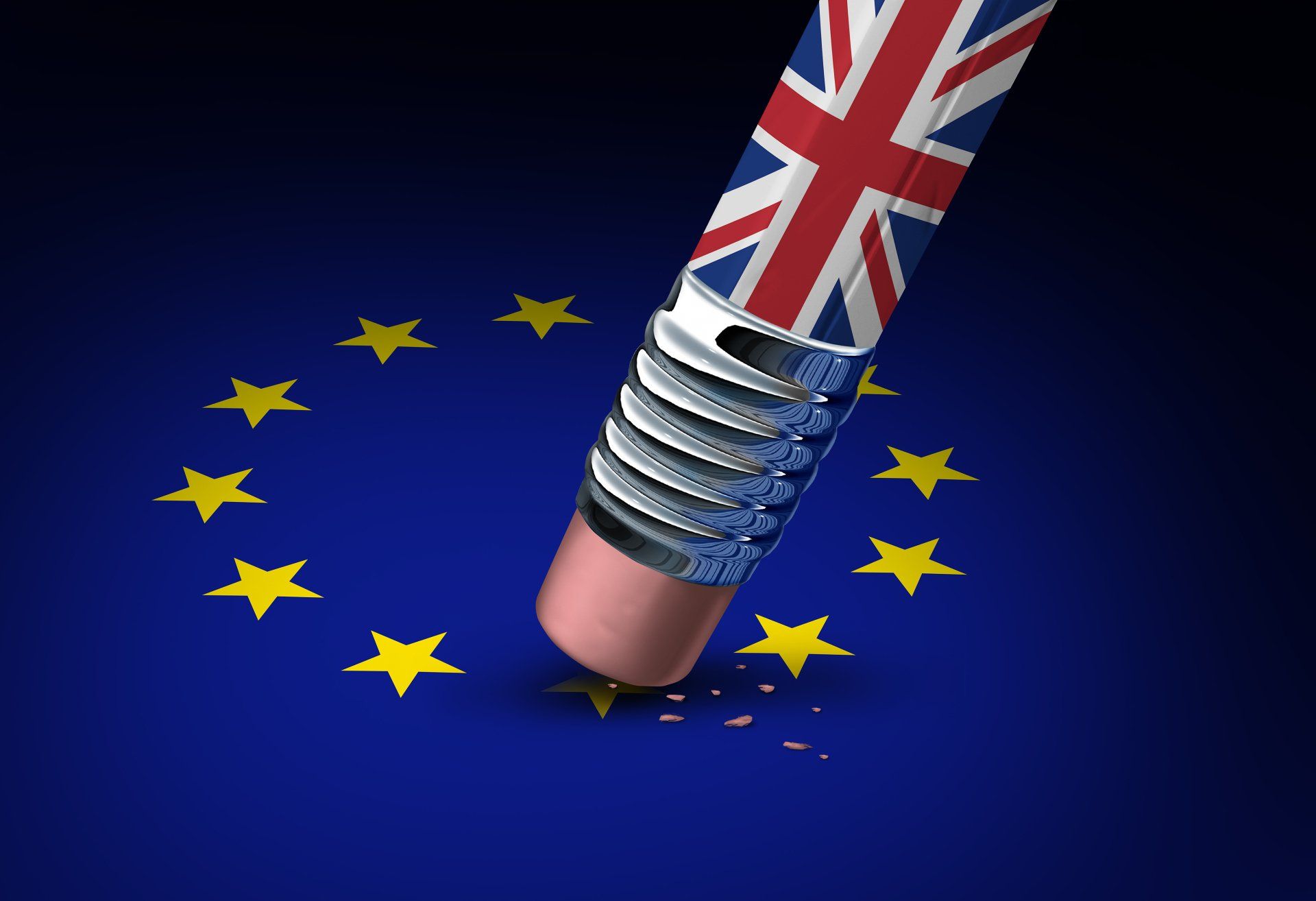Brexit pencil erasing EU star