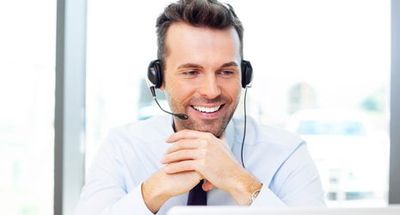A man with a headset on