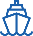 A blue icon of a boat in the water.
