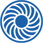A blue and white swirl in a circle on a white background.