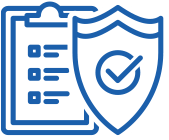 A clipboard with a shield and a check mark on it.