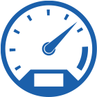A blue speedometer icon on a white background.