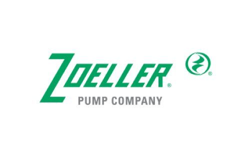 El logotipo de la empresa Zoeller Pump es verde y blanco sobre un fondo blanco.