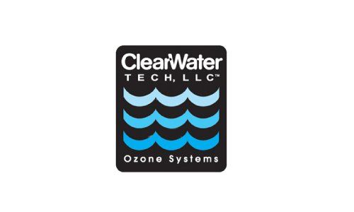 Un logotipo para clearwater tech, llc, una empresa que fabrica sistemas de ozono.