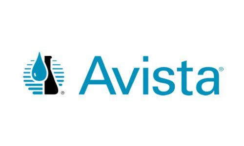 El logotipo de Avista es azul y negro y tiene una gota de agua encima.
