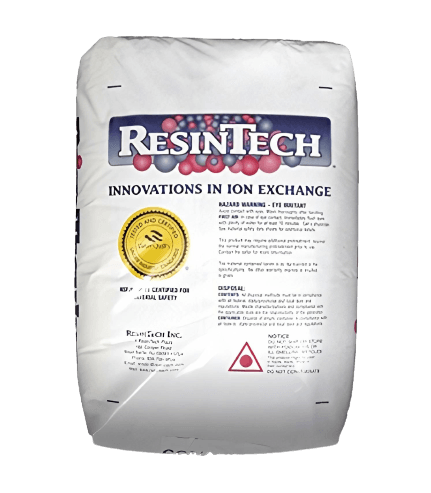 Una bolsa de innovaciones de resintech en intercambio iónico sobre un fondo blanco.