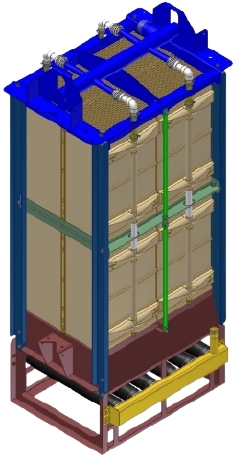 Un modelo 3D de un palé con cajas encima.