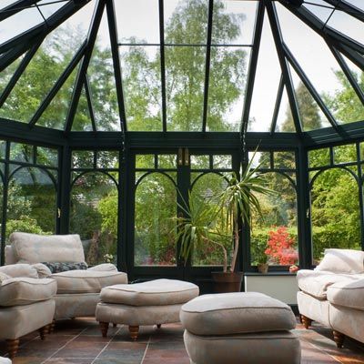 English conservatory with modern furniture