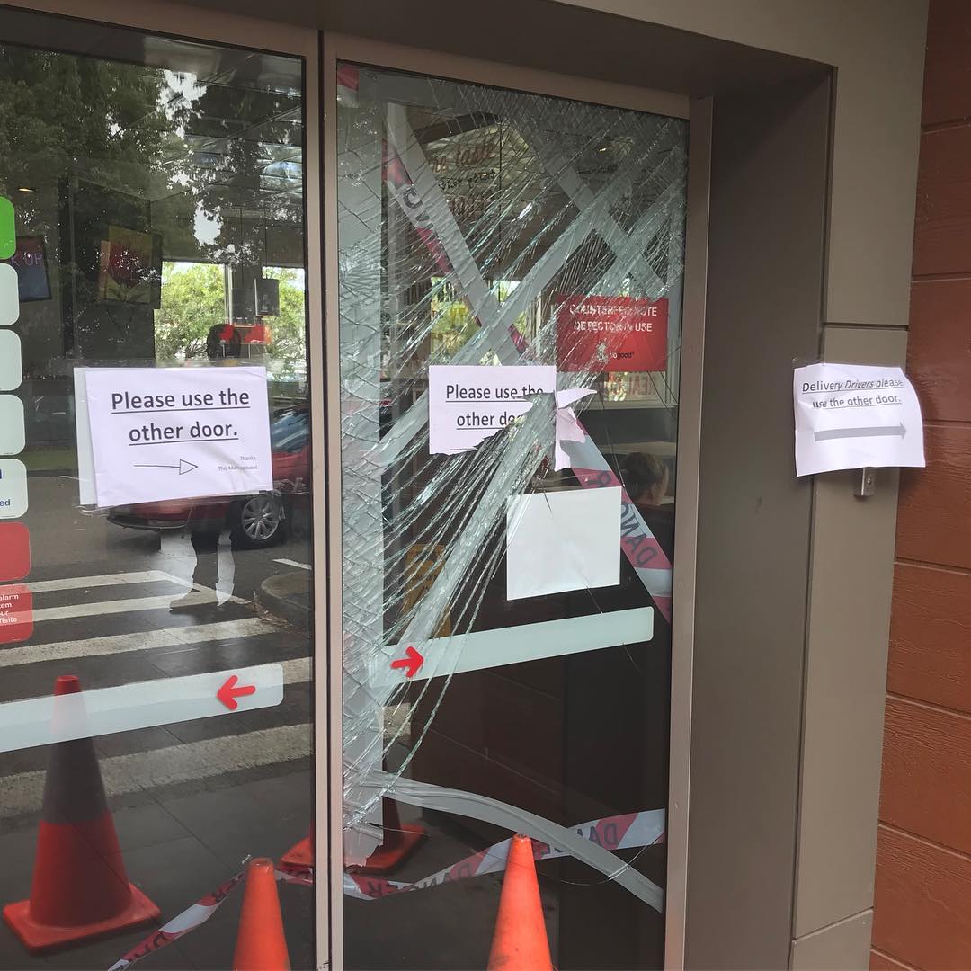 A broken door glass, perfect for glass repair and replacement services.