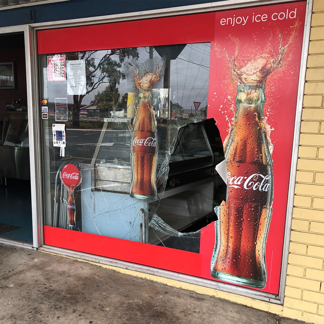 Shattered door glass, with Aussie Emergency Glass providing fast, reliable glass replacement services.
