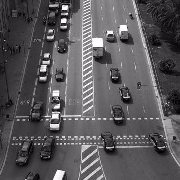 overhead view of street traffic