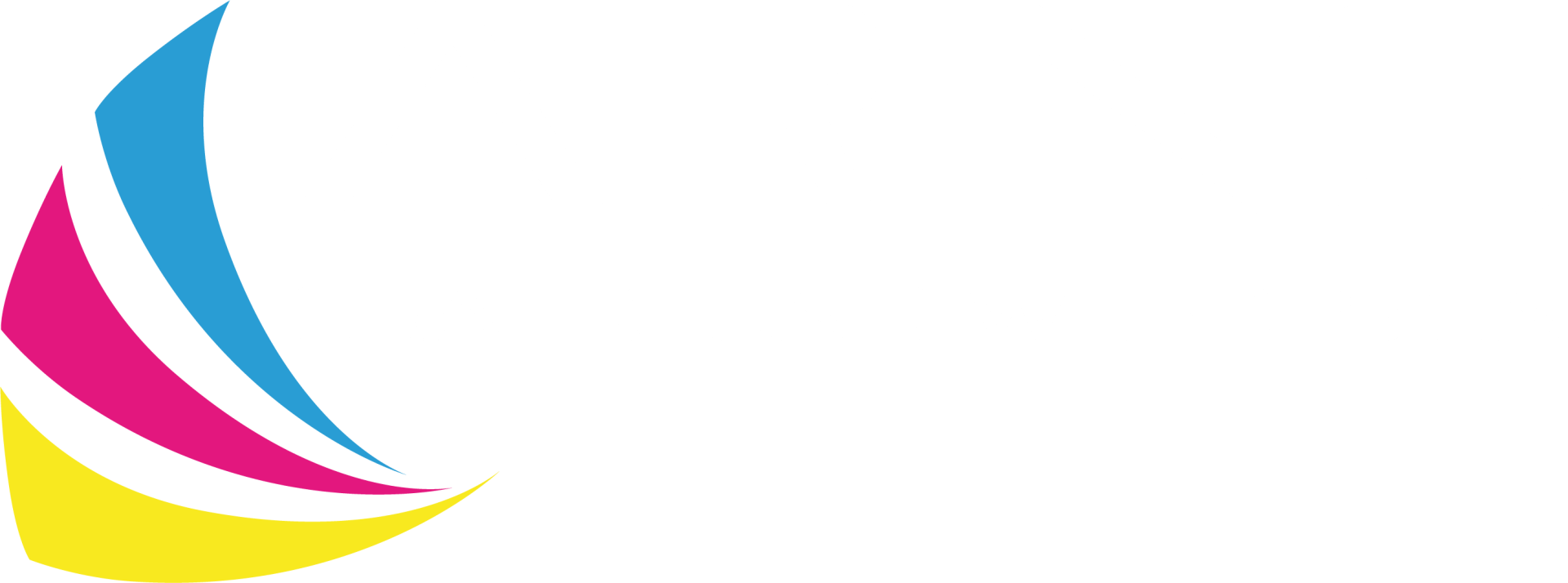Ein buntes Segelboot-Logo auf weißem Hintergrund.