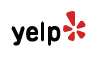 A yelp logo with a red star on a white background.