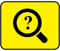 A magnifying glass with a question mark inside of it on a yellow background.