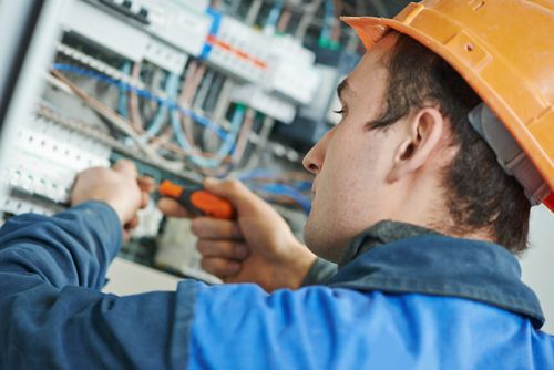 Electrical expert checking electrical and security system