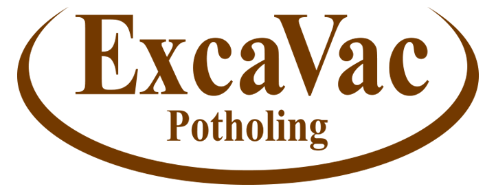 Logo for ExcaVac Potholing in brown with a brown oval around the text.