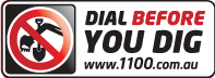 Sign: Dial before you dig, avoid digging. Website 1100.com.au