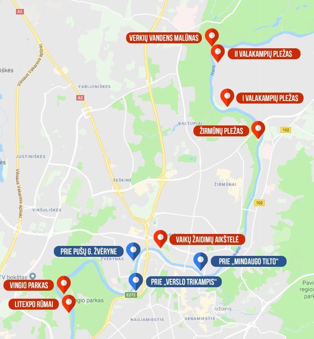 maršrutas Nerimi žemėlapis