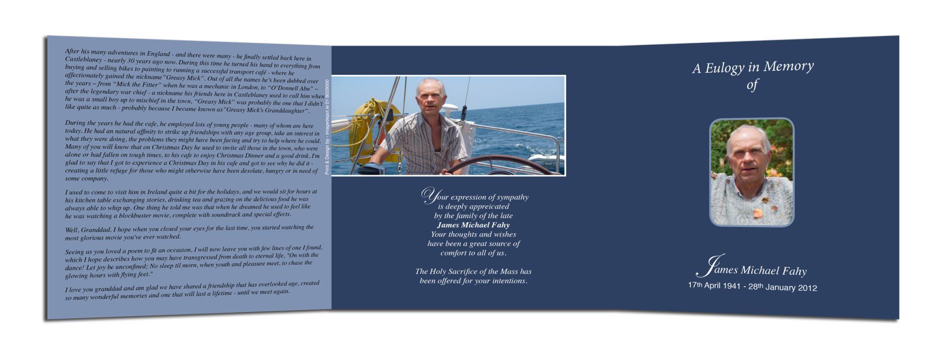 Blue folded outside of a Eulogy Card