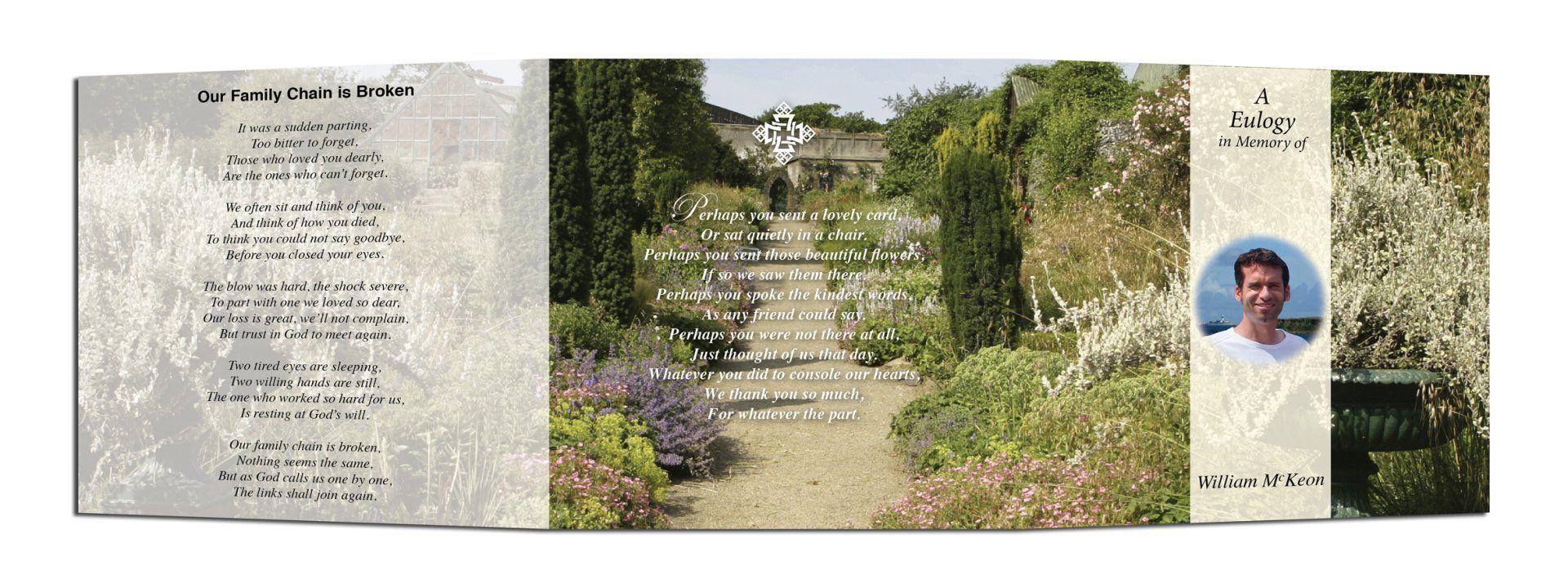 Flowers folded outside of a Eulogy Card