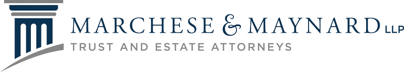 Logo for Marchesa & Maynard LLP, Trust and Estate Attorneys, with a column icon and a curved design.