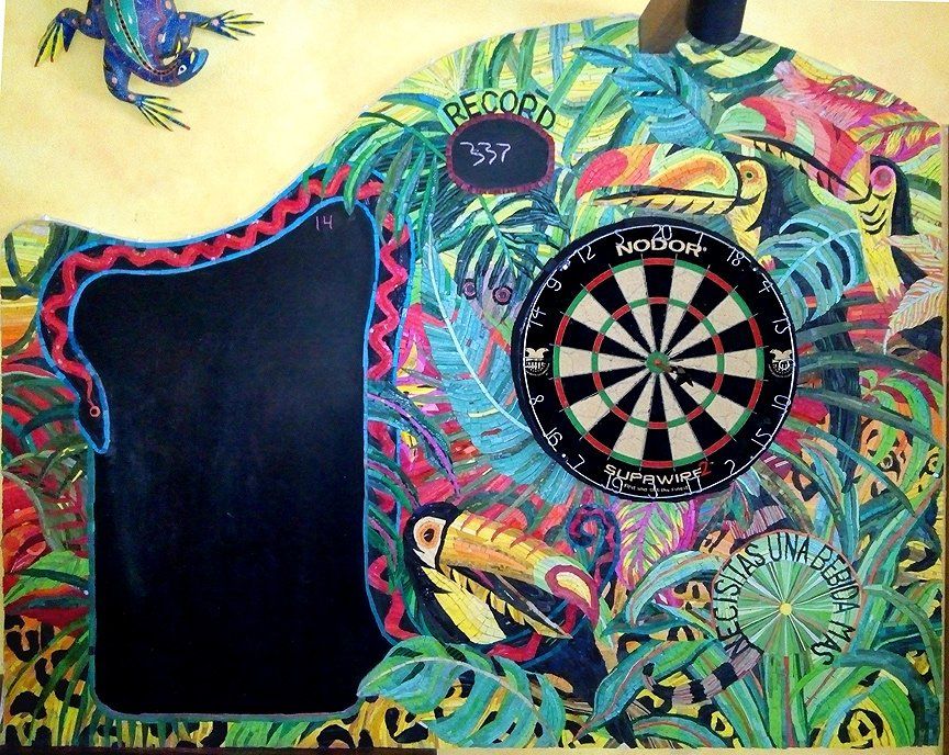 Dartboard with Tucon and jungle surround Dart surround, Darts with Kim