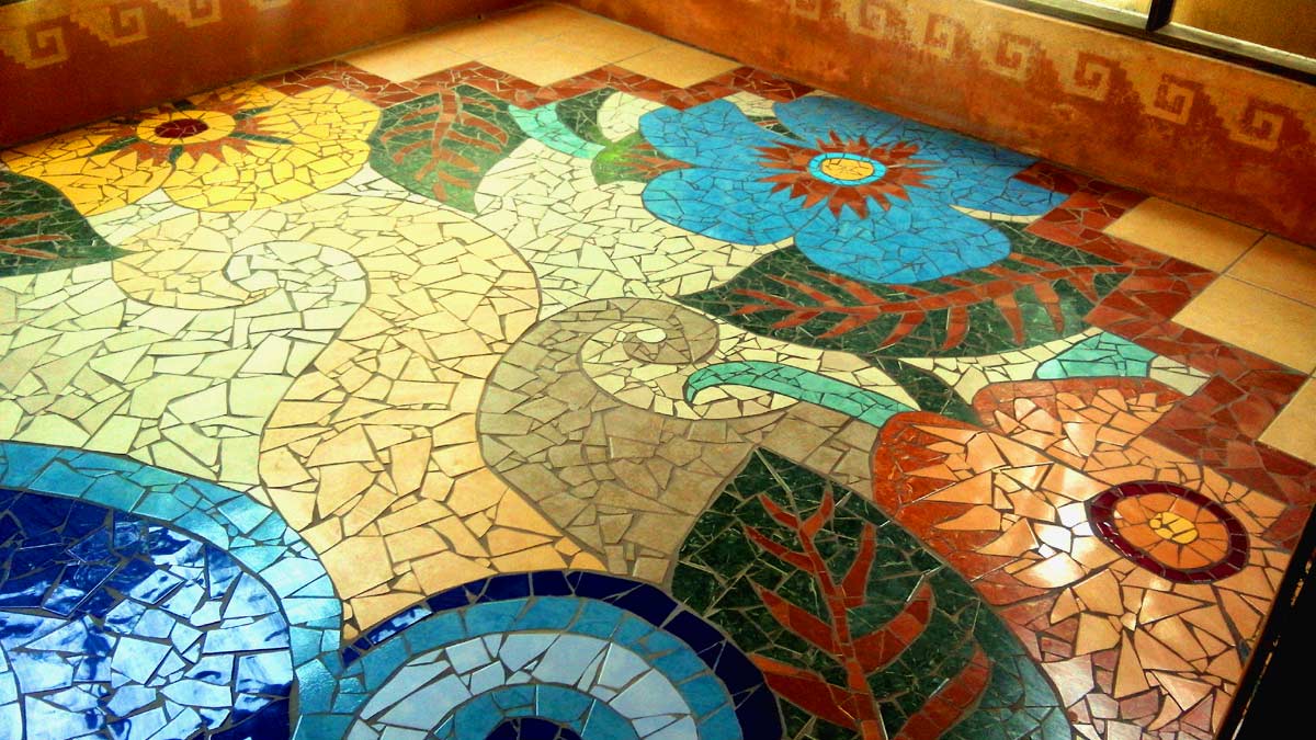 Mosaic tiled floor in restaurant