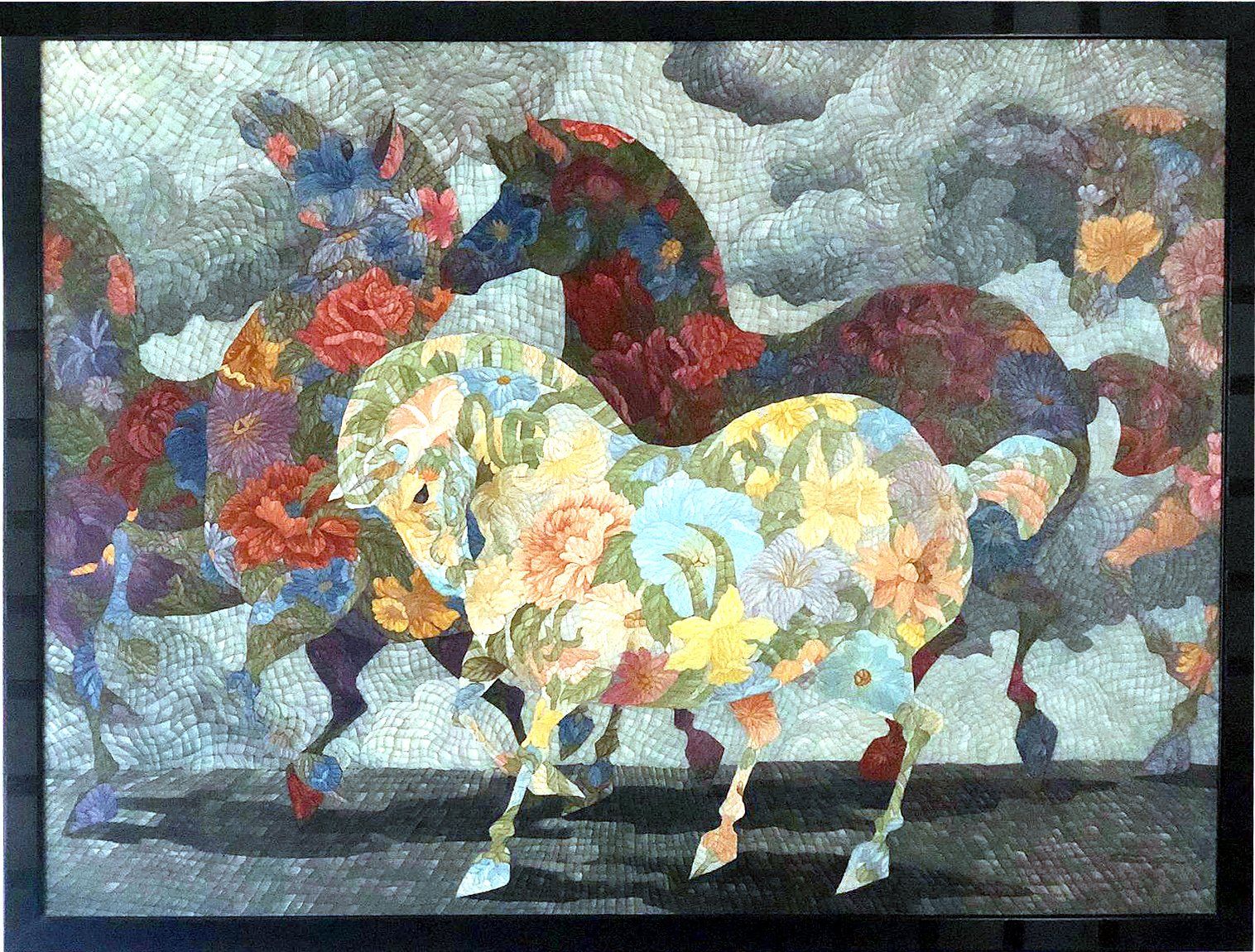 painting of horses tatooed in flowers Painting - tatooed horses - mosaic