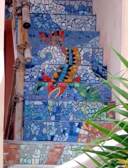 Mosaic Fish on stairwell to rooftop