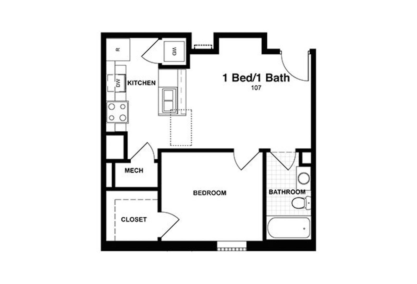 1bed/1bath floor plan