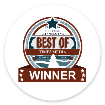 A sticker that says best of times media winner