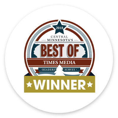 A sticker that says best of times media winner