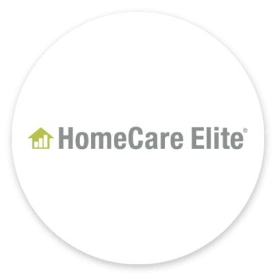 The homecare elite logo is in a circle on a white background.