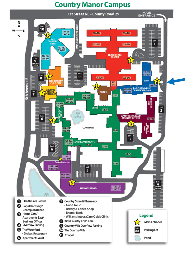 A map of Country Manor Campus is shown
