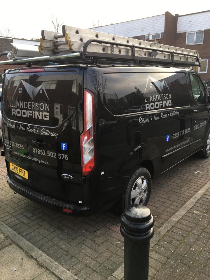 L Anderson Roofing company car